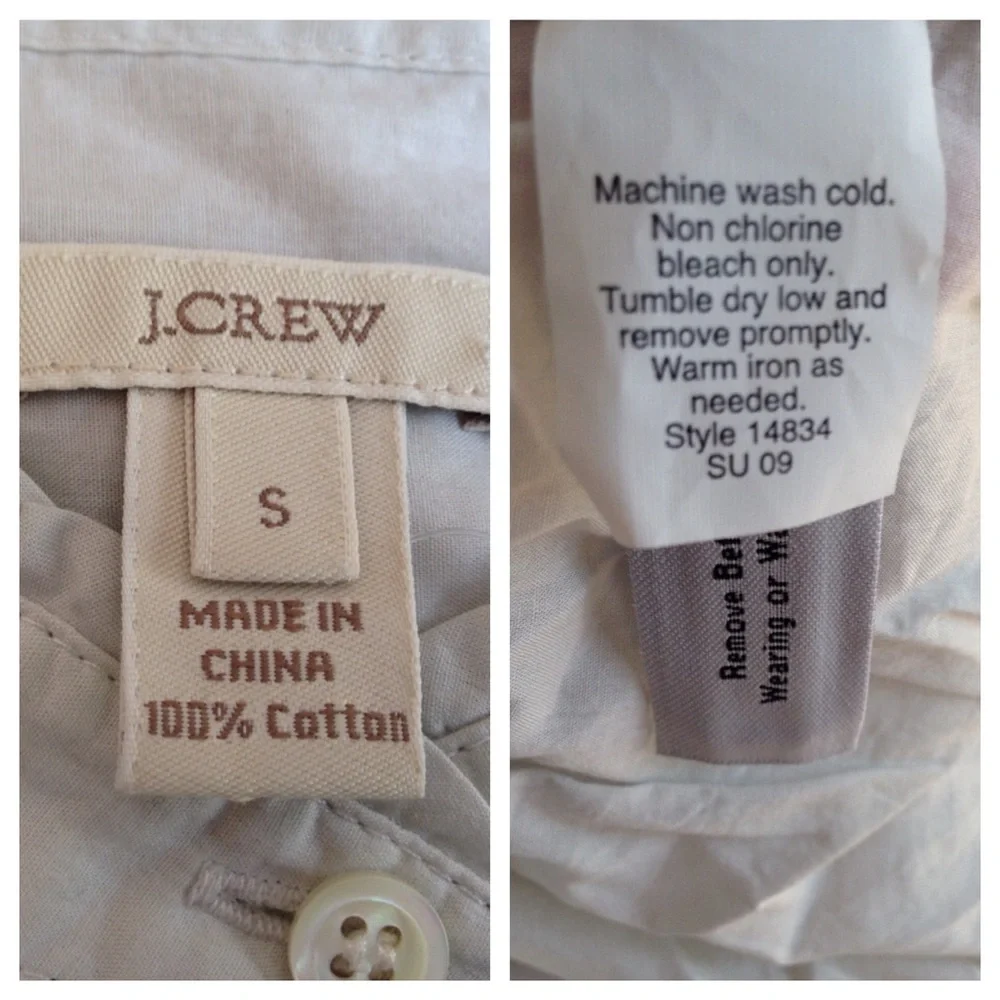 Y2K J.Crew Ruffle Trim Stand Up Collar Long Sleeve Pullover Blouse White Small